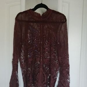 BOLD elements Maroon Lace Knit Top
